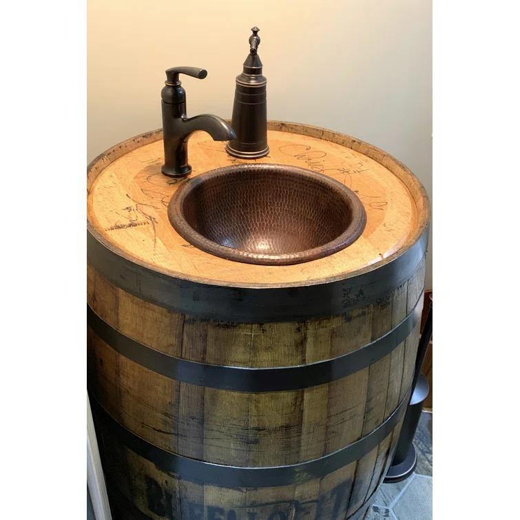 12" Round Self Rimming Hammered Copper Bathroom Sink