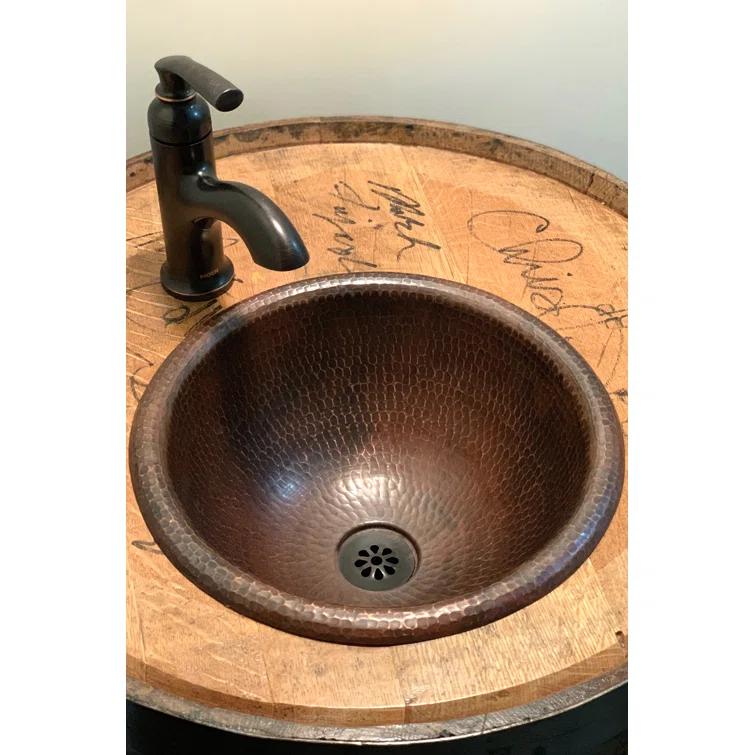 12" Round Self Rimming Hammered Copper Bathroom Sink