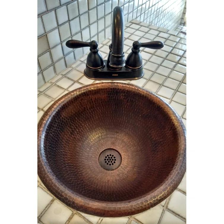 12" Round Self Rimming Hammered Copper Bathroom Sink
