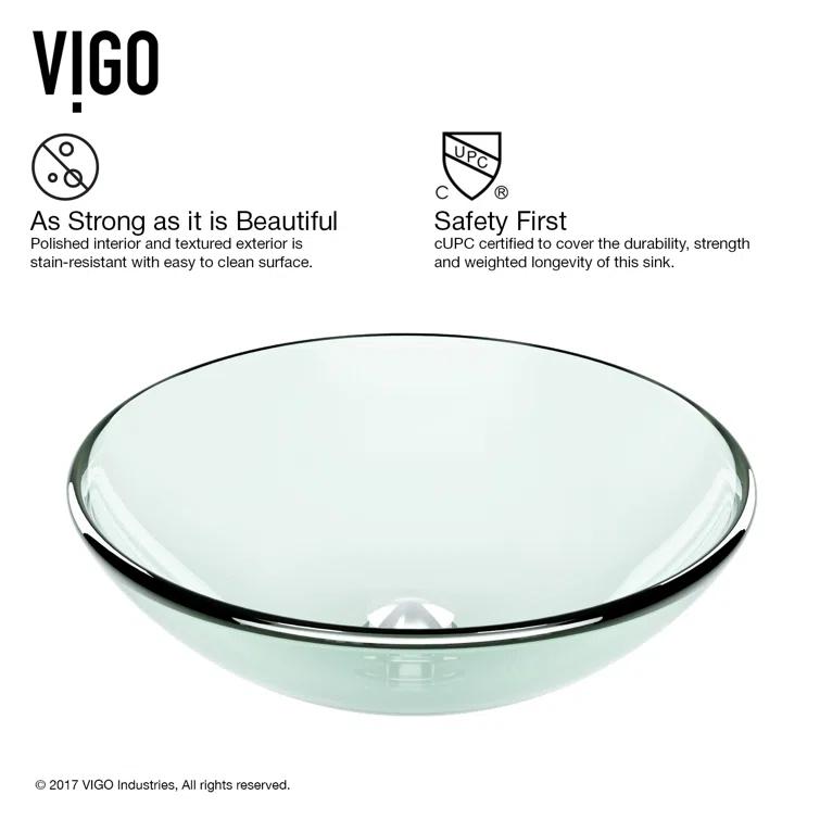 Giovanni Titanium Glass 17" L 17" W 6" H Round Vessel Bathroom Sink