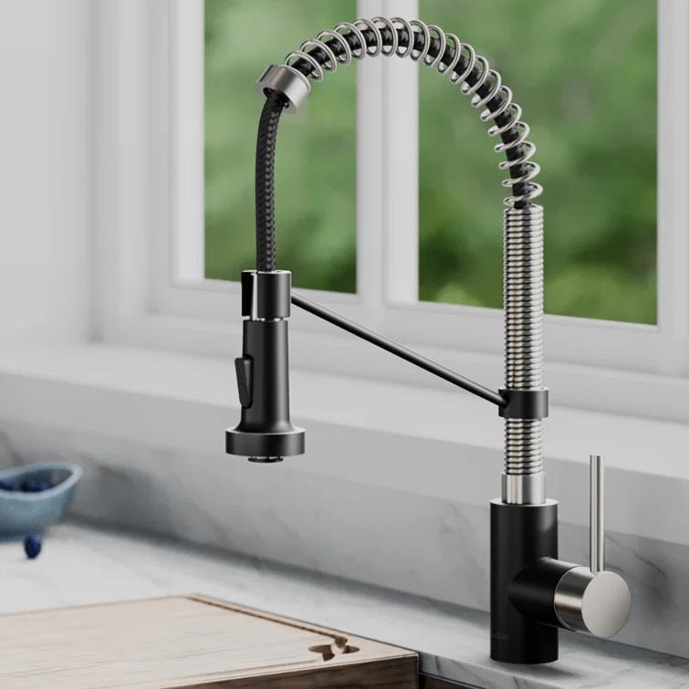 KRAUS Bolden Commercial Style 2-Function Single Handle Pull Down Kitchen Faucet with Soap Dispenser