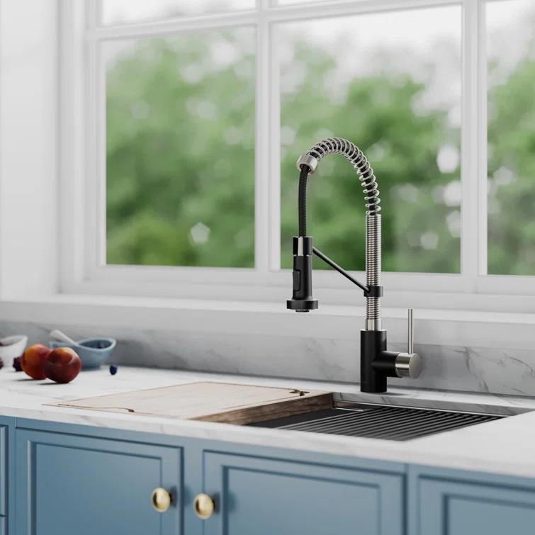 KRAUS Bolden Commercial Style 2-Function Single Handle Pull Down Kitchen Faucet with Soap Dispenser