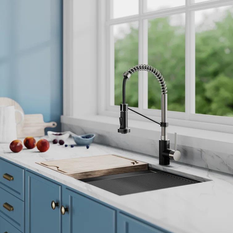 KRAUS Bolden Commercial Style 2-Function Single Handle Pull Down Kitchen Faucet with Soap Dispenser
