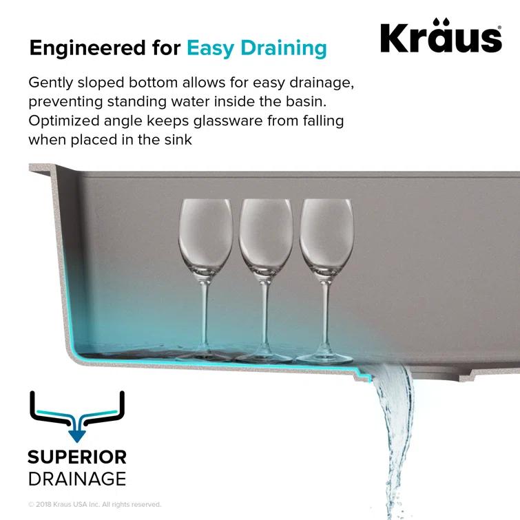 KRAUS Quarza™ 25" L Dual Mount Single Bowl Granite Kitchen Sink and Strainer