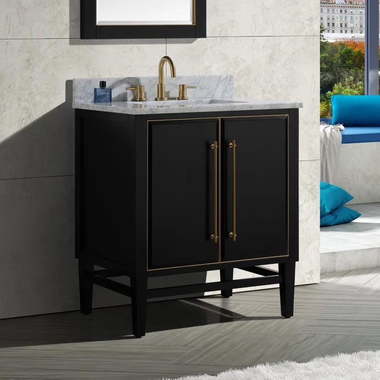 Mason 30" Navy Blue Solid Wood Vanity with Gold Trim