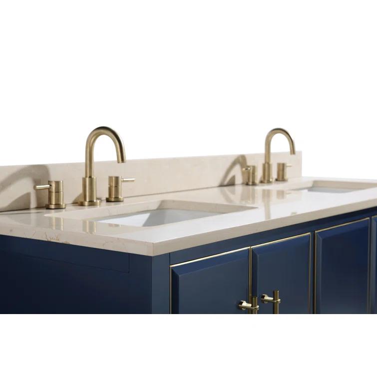 Navy Blue and Gold Double Sink Vanity with Marble Top