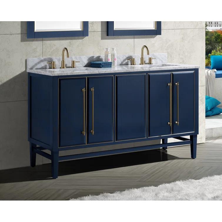 Navy Blue and Gold Double Sink Vanity with Marble Top