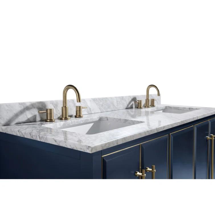 Navy Blue and Gold Double Sink Vanity with Marble Top