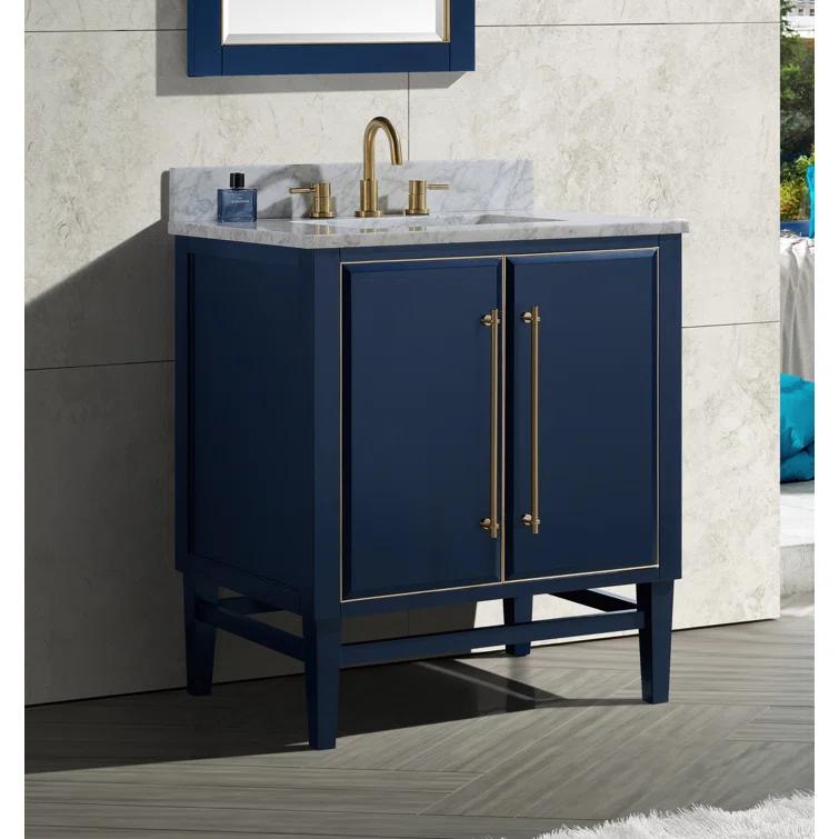 Mason 30" Navy Blue Solid Wood Vanity with Gold Trim