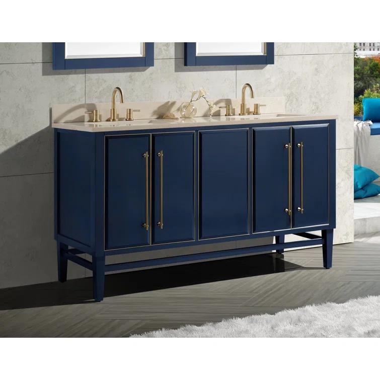 Navy Blue and Gold Double Sink Vanity with Marble Top