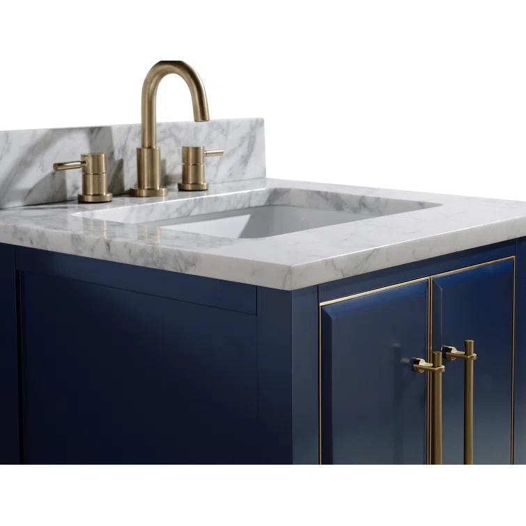 Navy Blue and Gold 25" Single Vanity with Marble Top