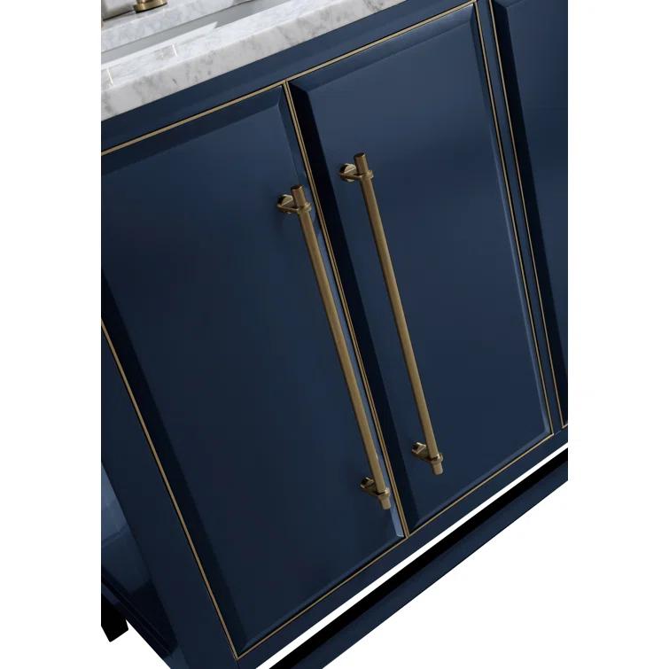 Navy Blue and Gold Double Sink Vanity with Marble Top