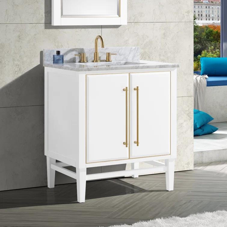 Mason 30" Navy Blue Solid Wood Vanity with Gold Trim