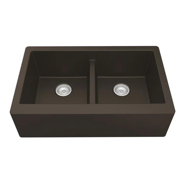 Karran Karran Quartz 34'' X 21-1/4'' 50/50 Double Bowl Farmhouse/Apron Front Kitchen Sink Kit QA-750-BR-PK1