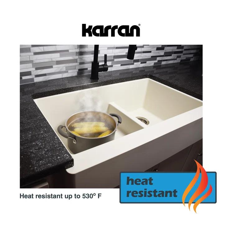 Karran Farmhouse/Apron-Front Quartz Composite 34'' X 21-1/4'' Single Bowl Kitchen Sink