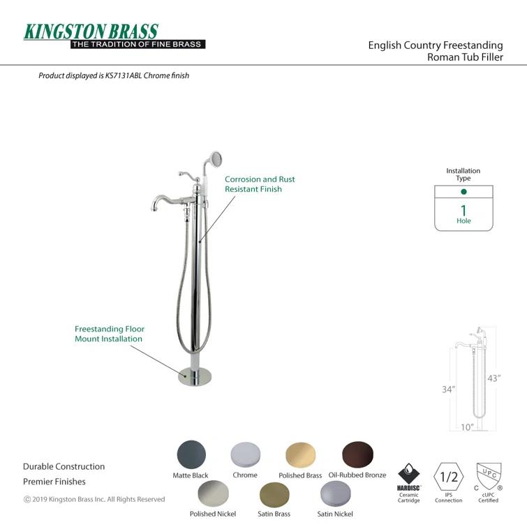 Kingston Brass English Country Single-Handle 1-Hole Freestanding Tub Faucet with Hand Shower