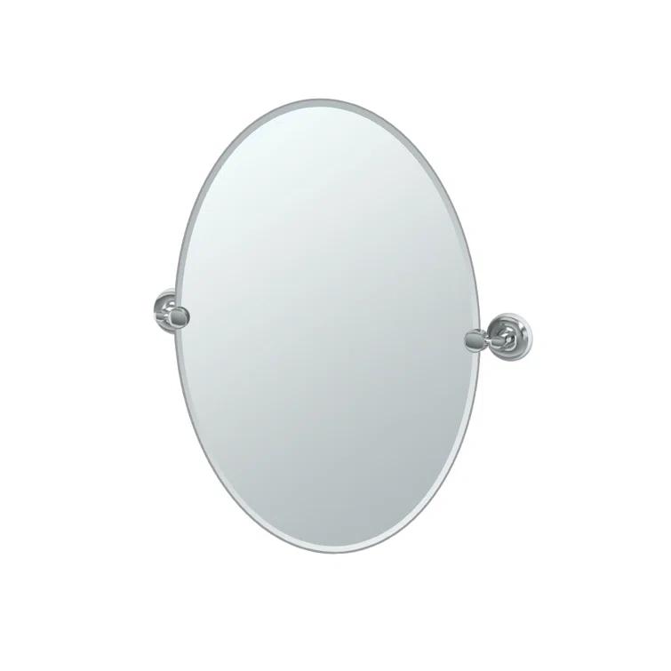 Designer II Frameless Wall Mounted Oval Bathroom Vanity Mirror | Pivoting and Beveled Wall Mirror
