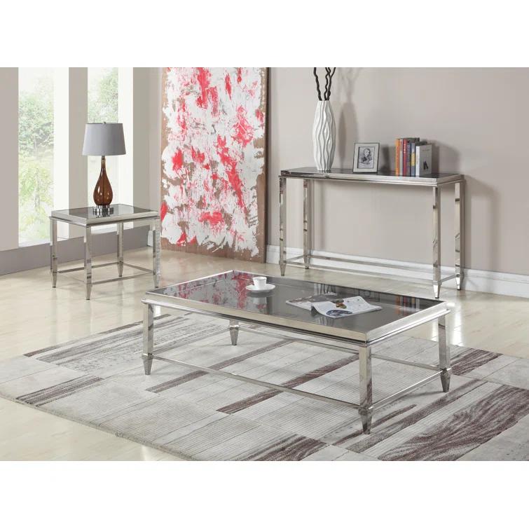 Square Glass Top Coffee Table with Polished Metal Frame
