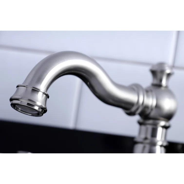 Kingston Brass American Classic Two-Handle 3-Hole Deck Mount Widespread Bathroom Faucet with Pop-Up Drain