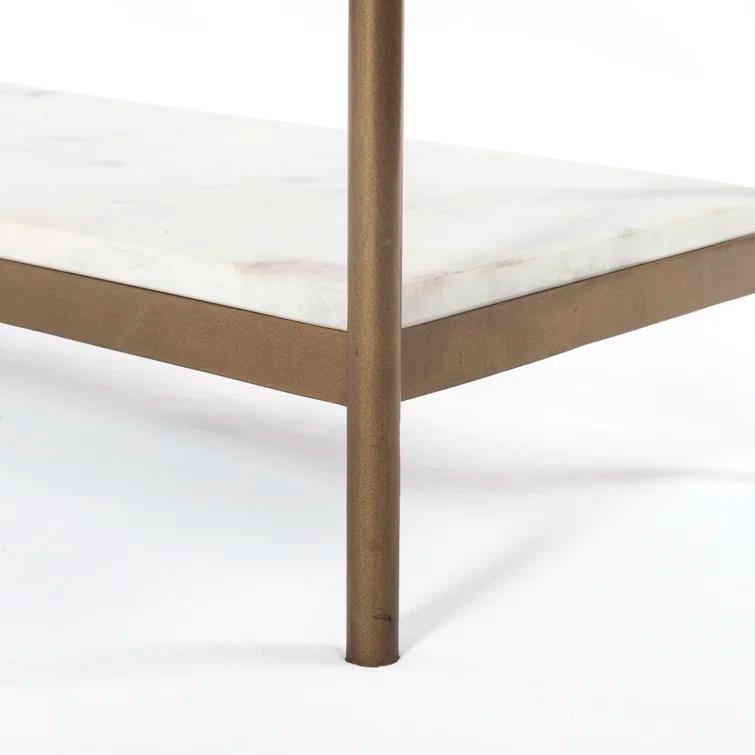 Felix Antique Brass and White Marble Console Table with Storage