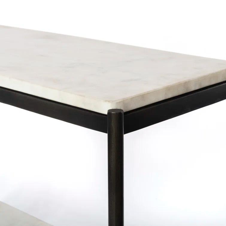 Felix 36'' Hammered Gray Metal and White Marble Console Table