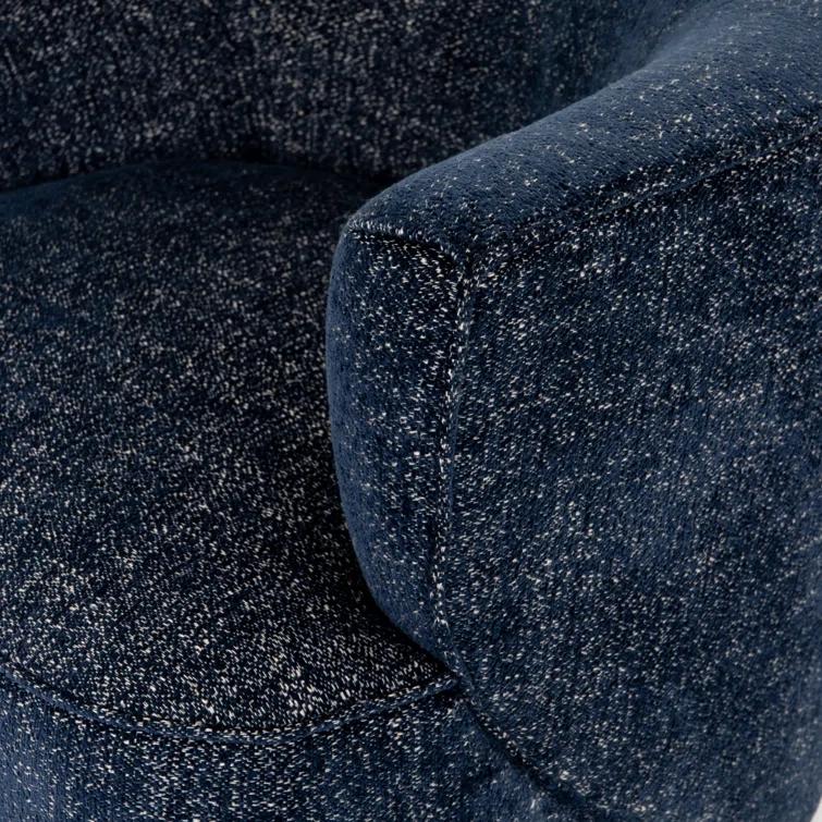 Comal Azure Leather-Wrapped Modern Swivel Barrel Chair