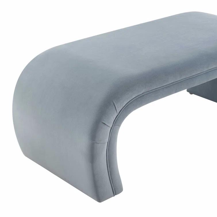Modern Waterfall 48" Bench in Soft-Hued Gray Velvet