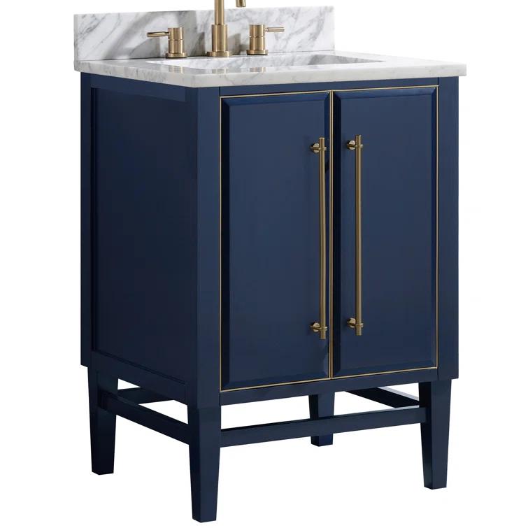 Navy Blue and Gold 25" Single Vanity with Marble Top