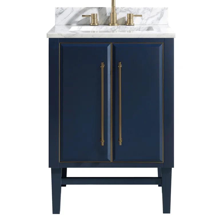 Navy Blue and Gold 25" Single Vanity with Marble Top