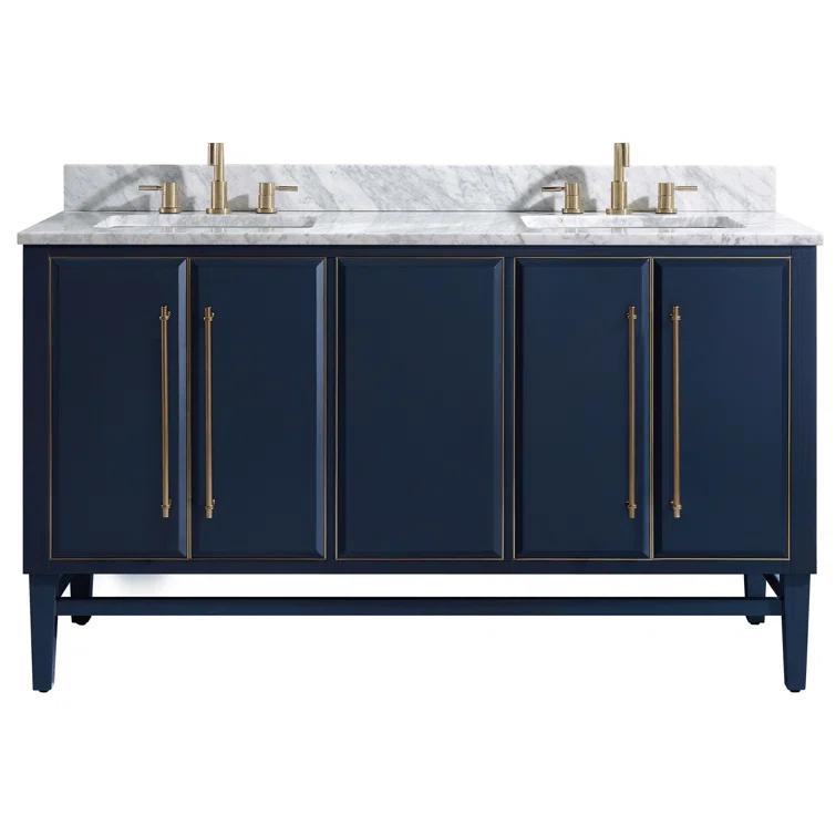 Navy Blue and Gold Double Sink Vanity with Marble Top