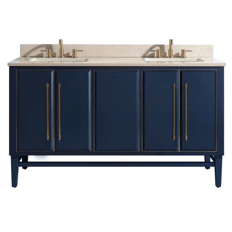 Navy Blue and Gold Double Sink Vanity with Marble Top