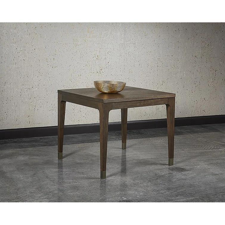 Sunpan Jaden 35.5" Square Modern Wood Dining Table in Brown/Antique Brass