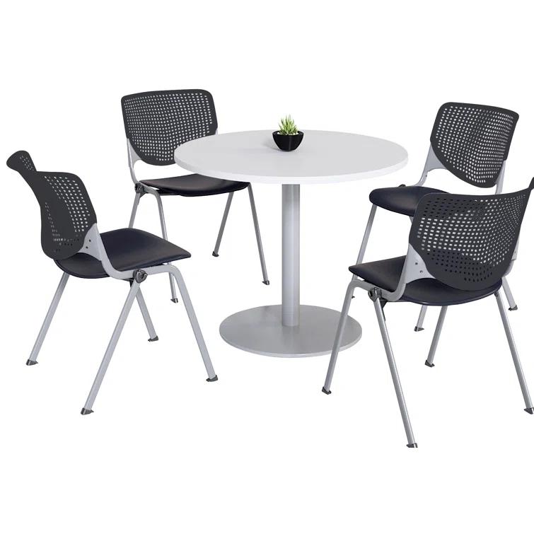 Mode Round Breakroom Table Set With 4 Kool Stacking Chairs