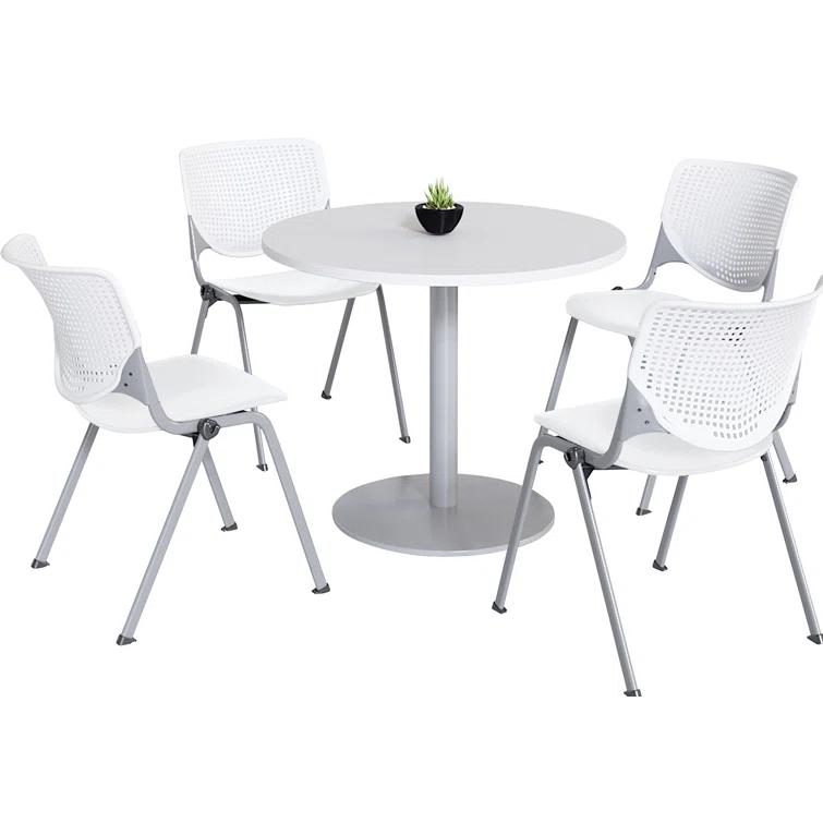 Mode Round Breakroom Table Set With 4 Kool Stacking Chairs