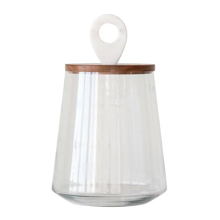 Bloomingville Small Clear Glass Jar with Mango Wood & Marble Lid