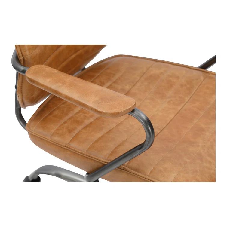 Transitional Genuine Leather Swivel Chair in Vibrant Orange