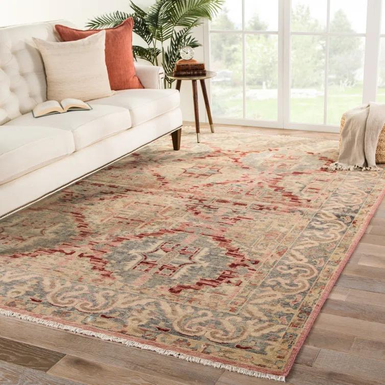 Inspirit Wool Oriental Area Rug in Blue/Beige/Red