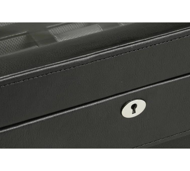 Windsor Mid-Century Black Faux Leather 10-Piece Watch Box with Drawer