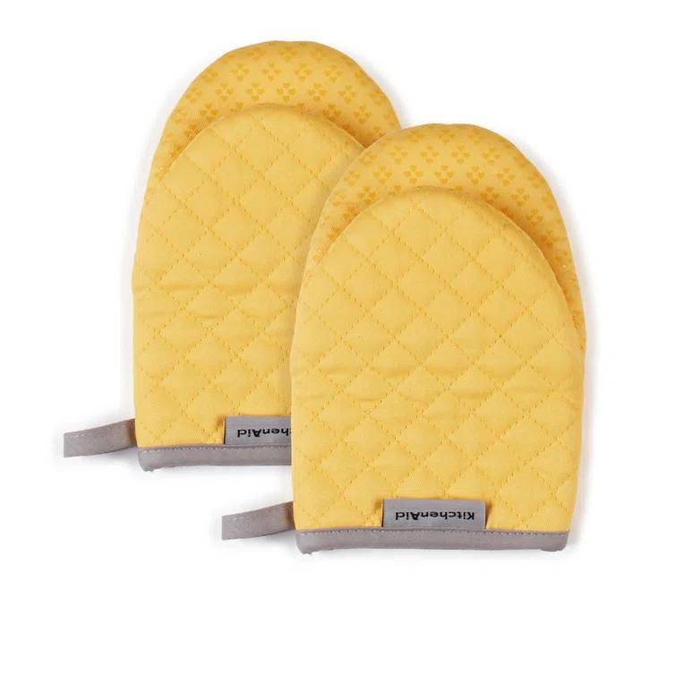 KitchenAid 2pk Cotton Asteroid Mini Oven Mitts Yellow: Heat Resistant, Machine Washable, Crosshatch Pattern