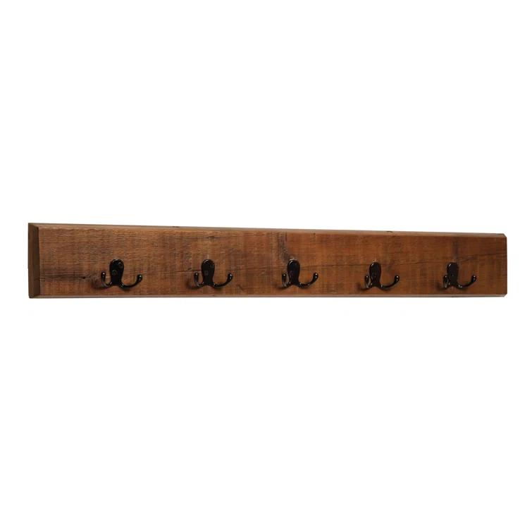 Alaterre Furniture Revive Wall Coat Hook with Bench Set Brown: Hardwood Hall Tree, 5 Hooks, Stained Finish