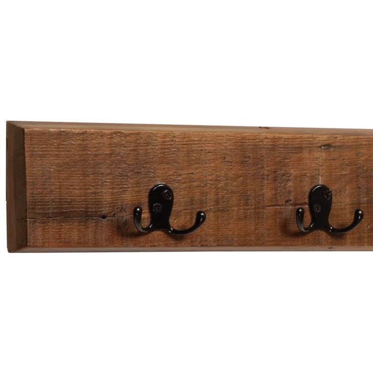 Alaterre Furniture Revive Wall Coat Hook with Bench Set Brown: Hardwood Hall Tree, 5 Hooks, Stained Finish