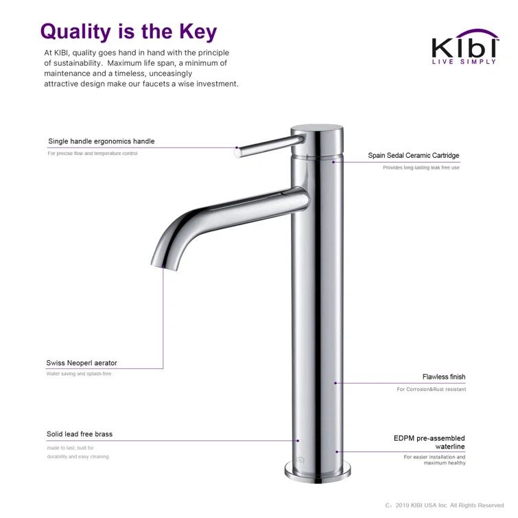 KIBI C-KBF1009CH-KPW101CH Circular Vessel Sink Faucet Single-handle Bathroom Faucet