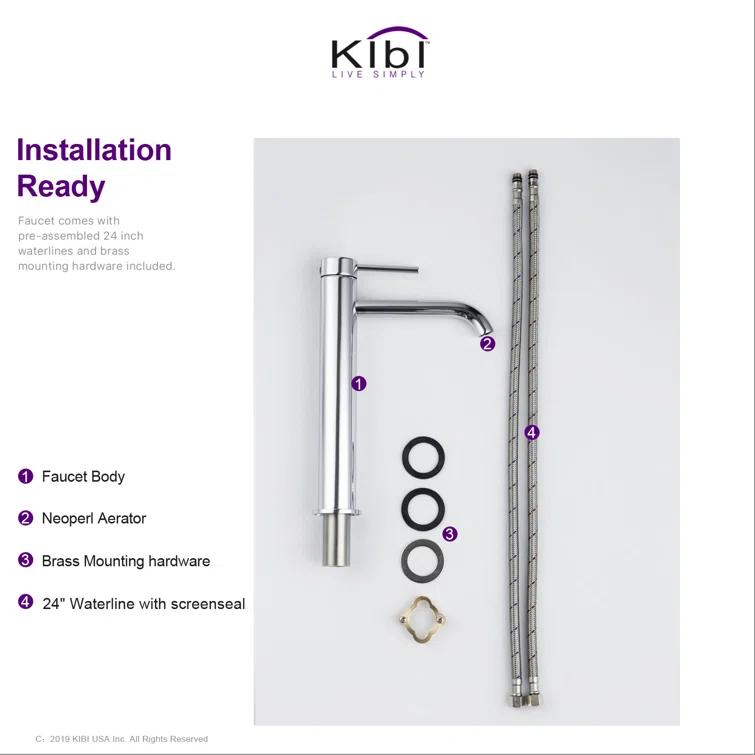 KIBI C-KBF1009CH-KPW101CH Circular Vessel Sink Faucet Single-handle Bathroom Faucet