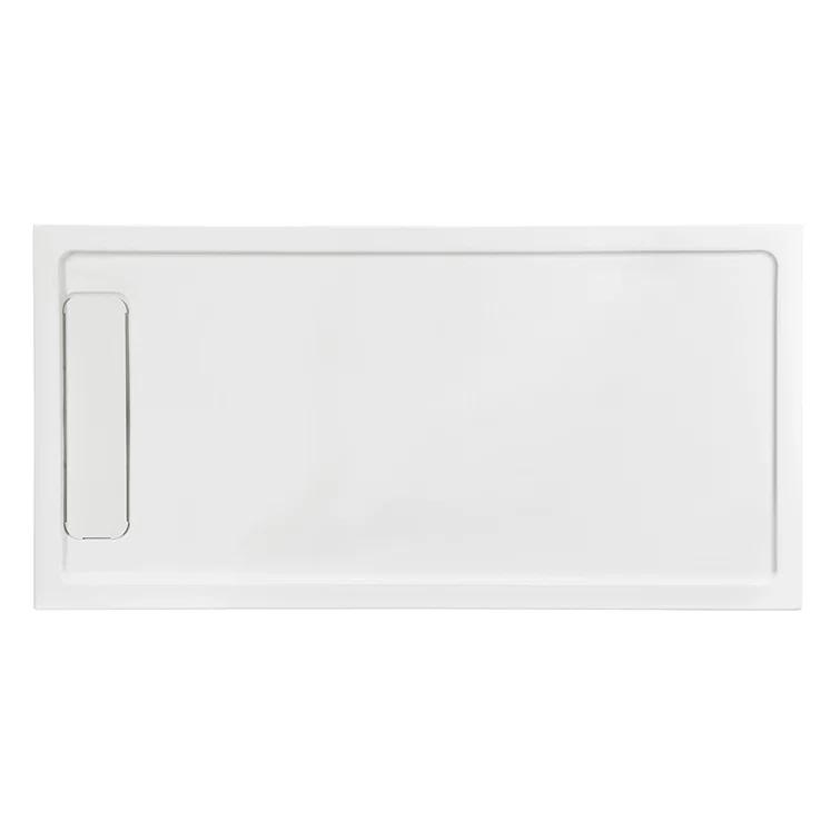 OVE Decors 72" x 36" Rectangle Shower Base Pan, White Acrylic, Hidden Side Drain, Reversible Design