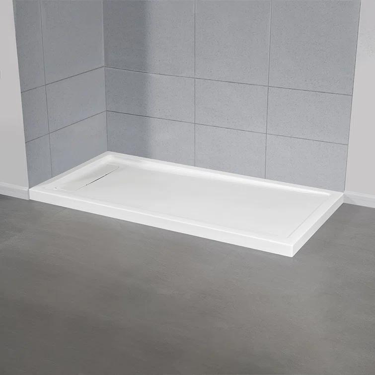 OVE Decors 72" x 36" Rectangle Shower Base Pan, White Acrylic, Hidden Side Drain, Reversible Design