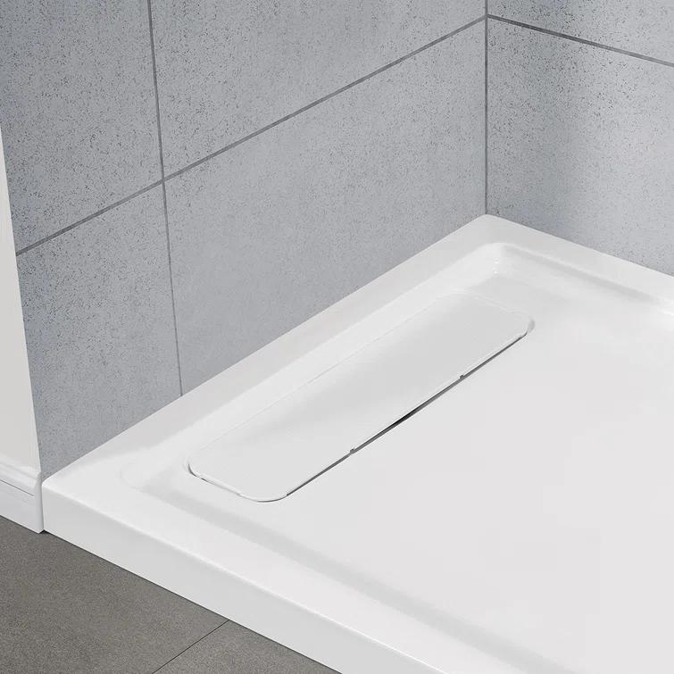 OVE Decors 72" x 36" Rectangle Shower Base Pan, White Acrylic, Hidden Side Drain, Reversible Design