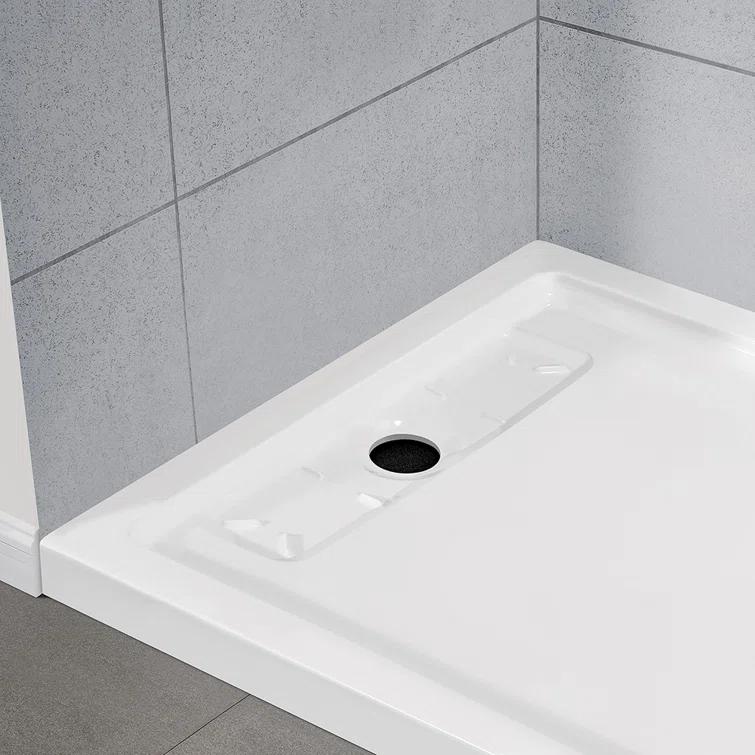 OVE Decors 72" x 36" Rectangle Shower Base Pan, White Acrylic, Hidden Side Drain, Reversible Design