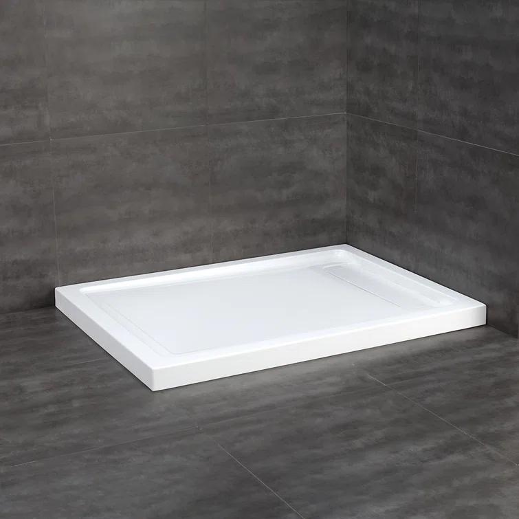OVE Decors 48" x 32" Rectangle Shower Base Pan, White Acrylic, Hidden Side Drain, Reversible Design
