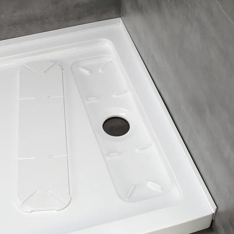 OVE Decors 48" x 32" Rectangle Shower Base Pan, White Acrylic, Hidden Side Drain, Reversible Design