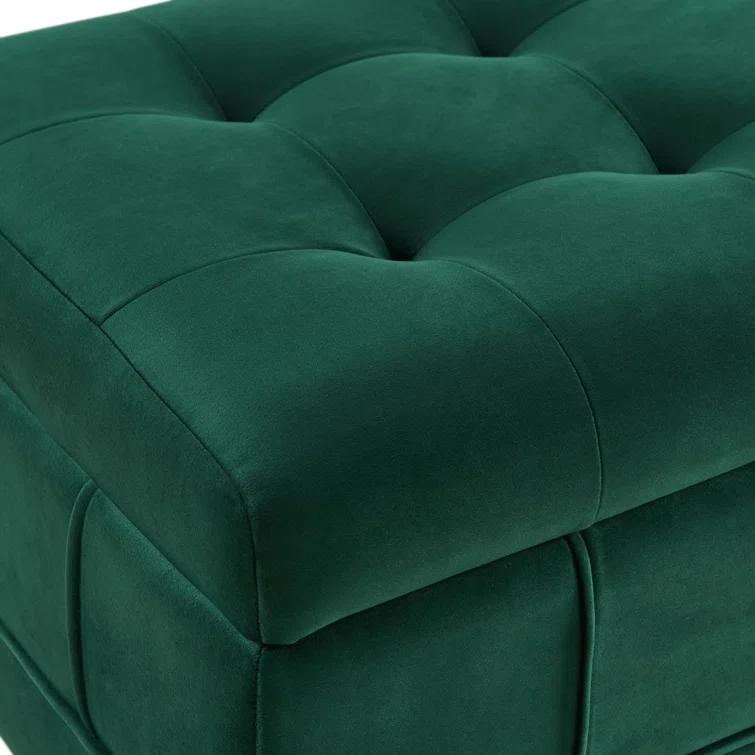 Picket House Furnishings Jude Tufted Storage Ottoman Green: Upholstered Bench with Foam Fill & Plywood Frame